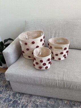 Pehr Pom Pom Storage Baskets Set of 3 Natural Burgundy Nursery